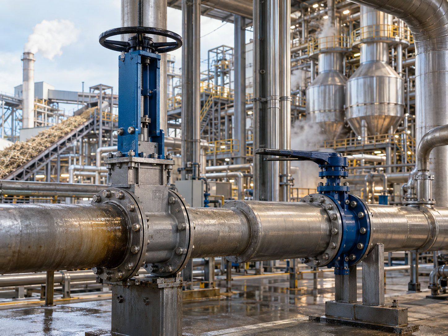 Industrial valves installed on sugar mill process piping — Vetta Valves specification guide for the crushing season
